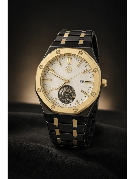 673 Aj 42mm Black Gold OpenHeart Watch With Presentation Box